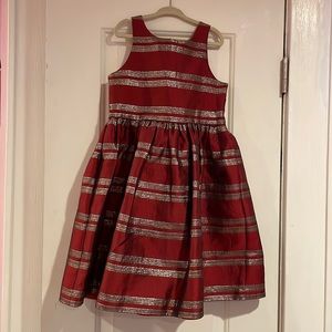Osh Kosh Girls Dress, Size 7. Red with Gold/Silver Stripes.